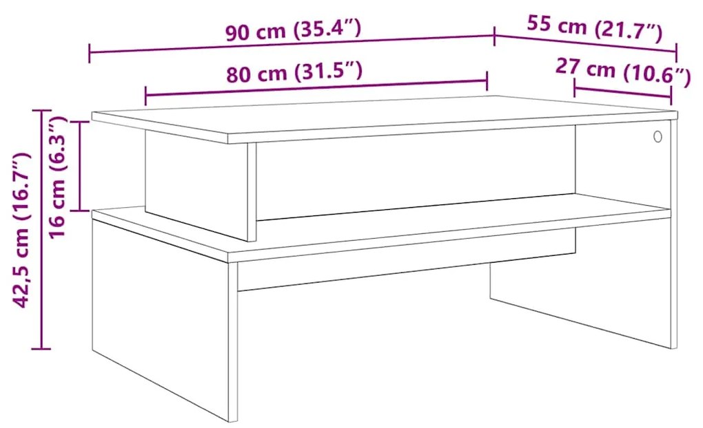 Mesa de centro com prateleira Outros Madeira antiga 90 x 55 x 42.5 cm