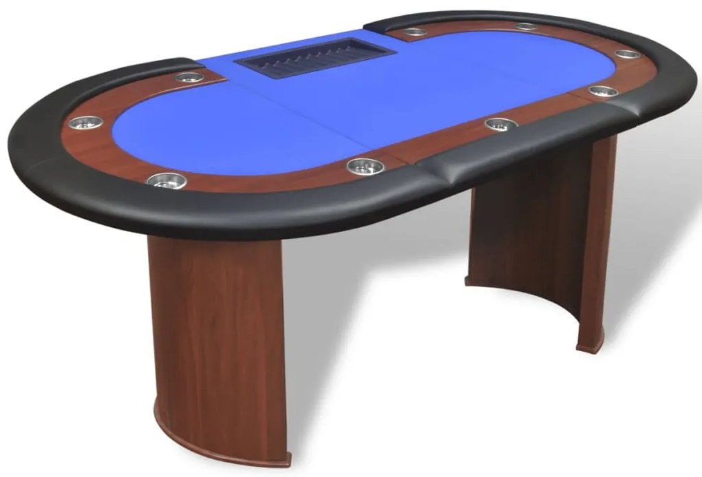 Mesa poker 10 jogadores c/ área crupiê e tabuleiro fichas azul