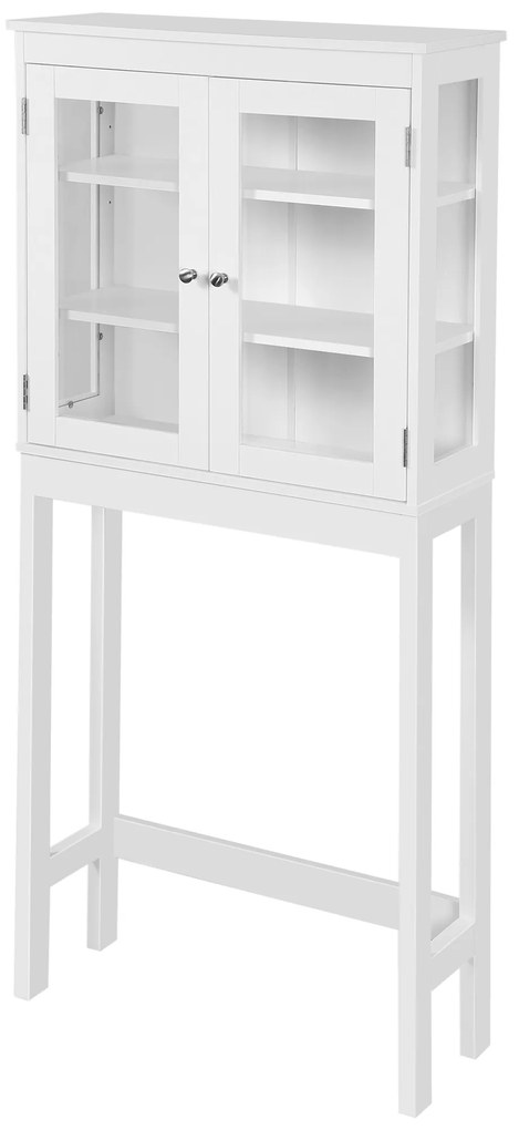 Armário de banheiro sobre vaso sanitário Armário alto para máquina de lavar com portas de vidro e prateleira interna ajustável 70x24,5x160 cm Branco