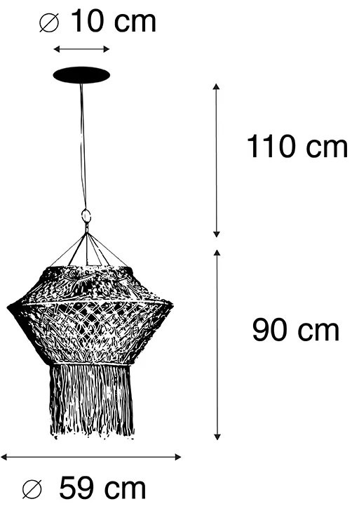 Candeeiro de suspensão rústico em macramé 90 cm - String Rústico