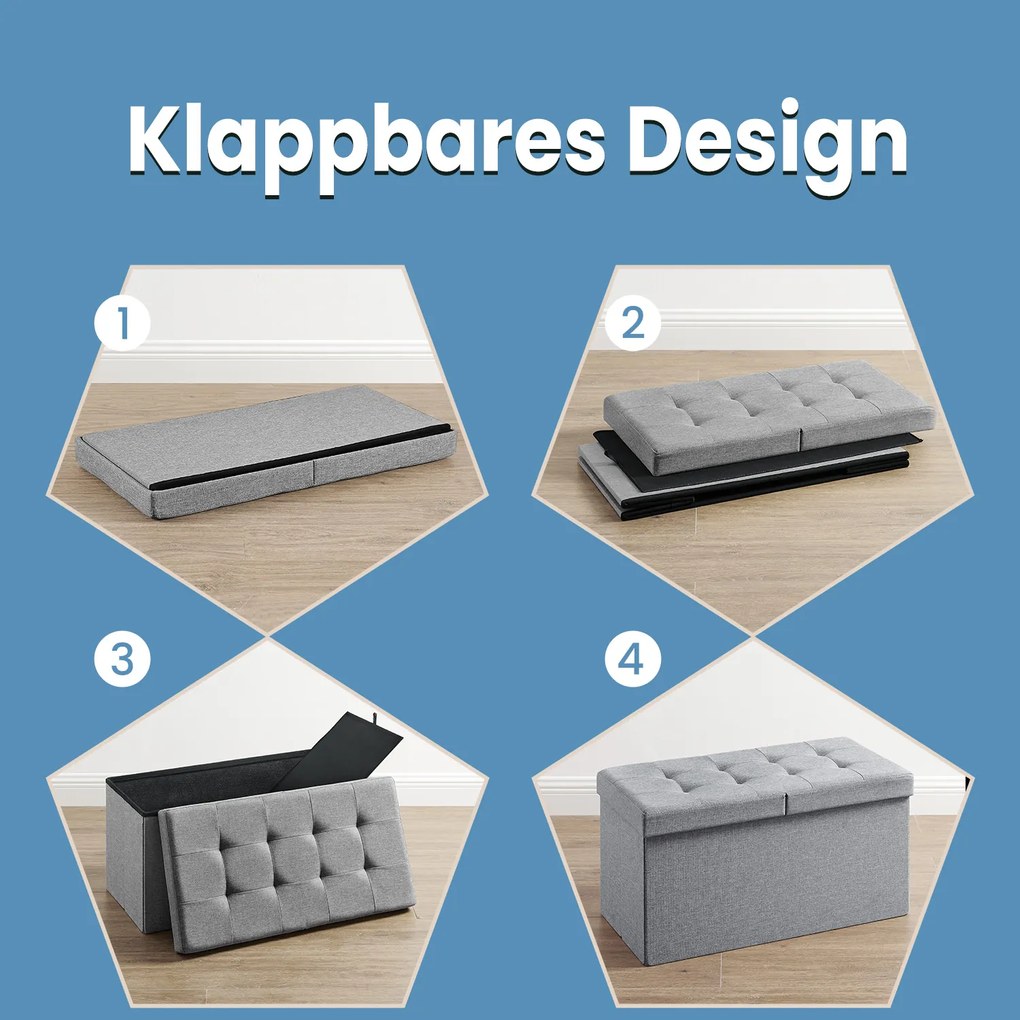 Banco com espaço de arrumação 38 x 76 x 38 cm cinzento