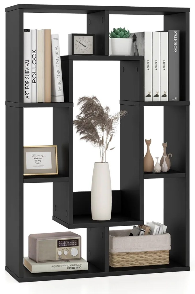Estante Geométrica de 7 Cubos Estante Decorativa de Canto Estante de Pé com Dispositivo Antivoltas 60 x 20 x 90 cm Preto