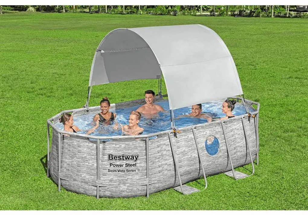 Toldo para piscina acima do solo branco