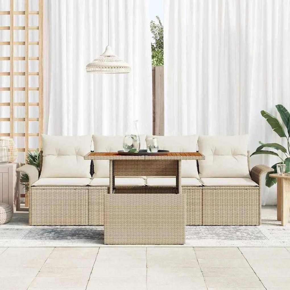 Conjunto de Sofá de Jardim de 5 Peças com Almofadas em Rattan Sintétic