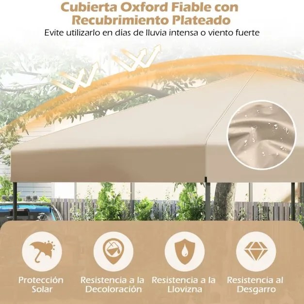 Tenda dobrável com bolsa de transporte e altura ajustável em 3 posições para jardim,festas, eventos 295 x 295 cm bege