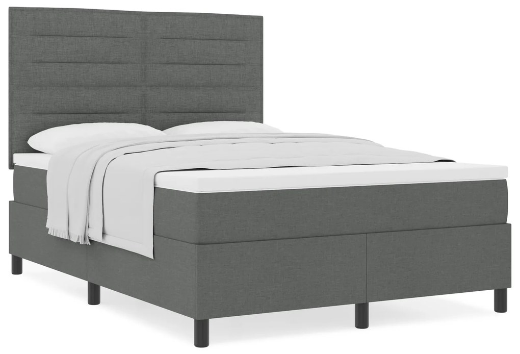 Cama Box Cinza Escuro com Colchão 140x200 cm Tecido