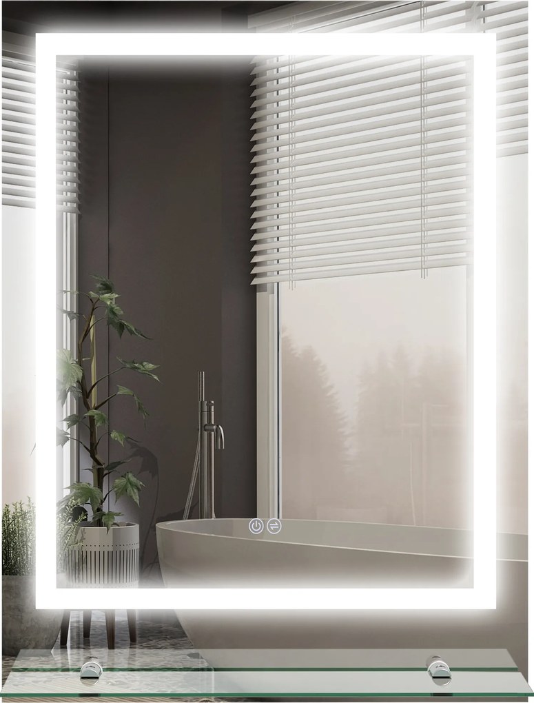 Espelho retangular 80 x 60 cm de parede com iluminação LED para casa de banho