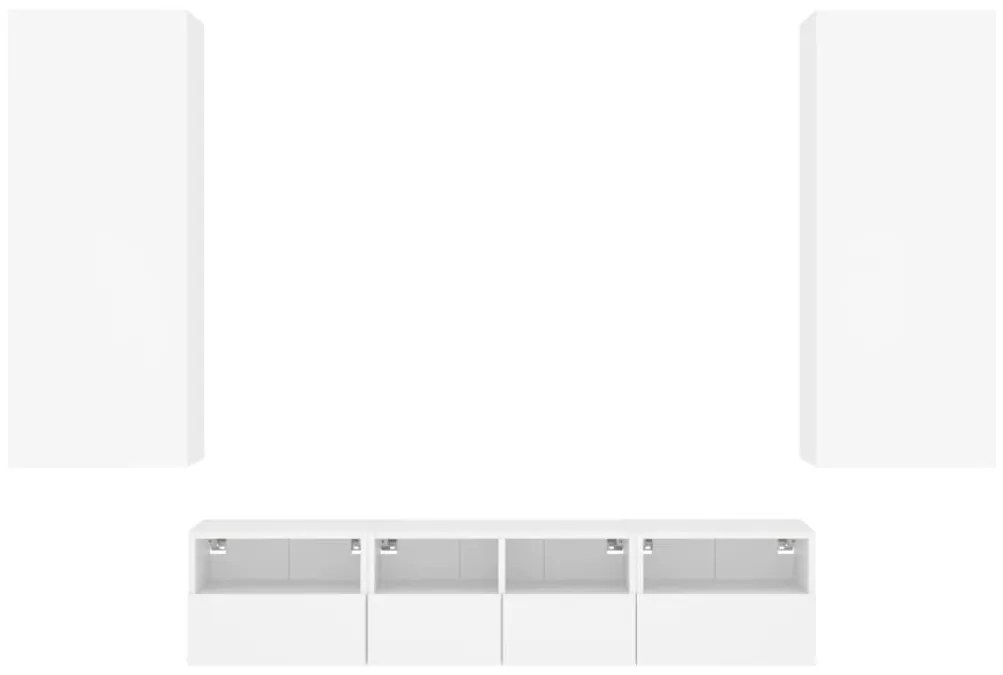 5 pcs móveis de parede p/ TV derivados de madeira branco