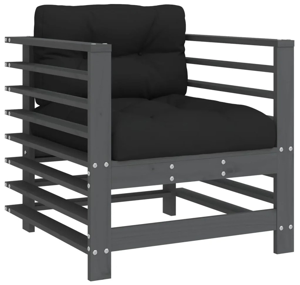 7 pcs conjunto lounge jardim c/ almofadões madeira maciça cinza