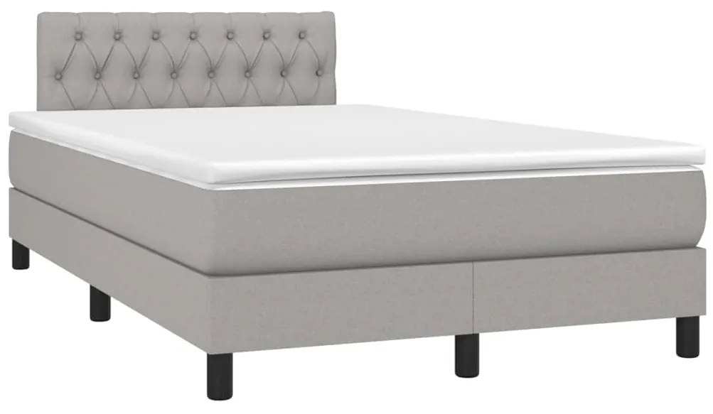 Cama box spring c/ colchão e LED 120x200 cm tecido cinza-claro