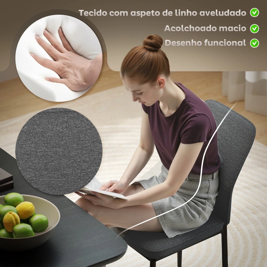Conjunto de 2 Cadeiras de Jantar Modernas Cadeiras de Cozinha com Assento Acolchoado e Estofado Encosto Curvo 45x57x86 cm Cinzento