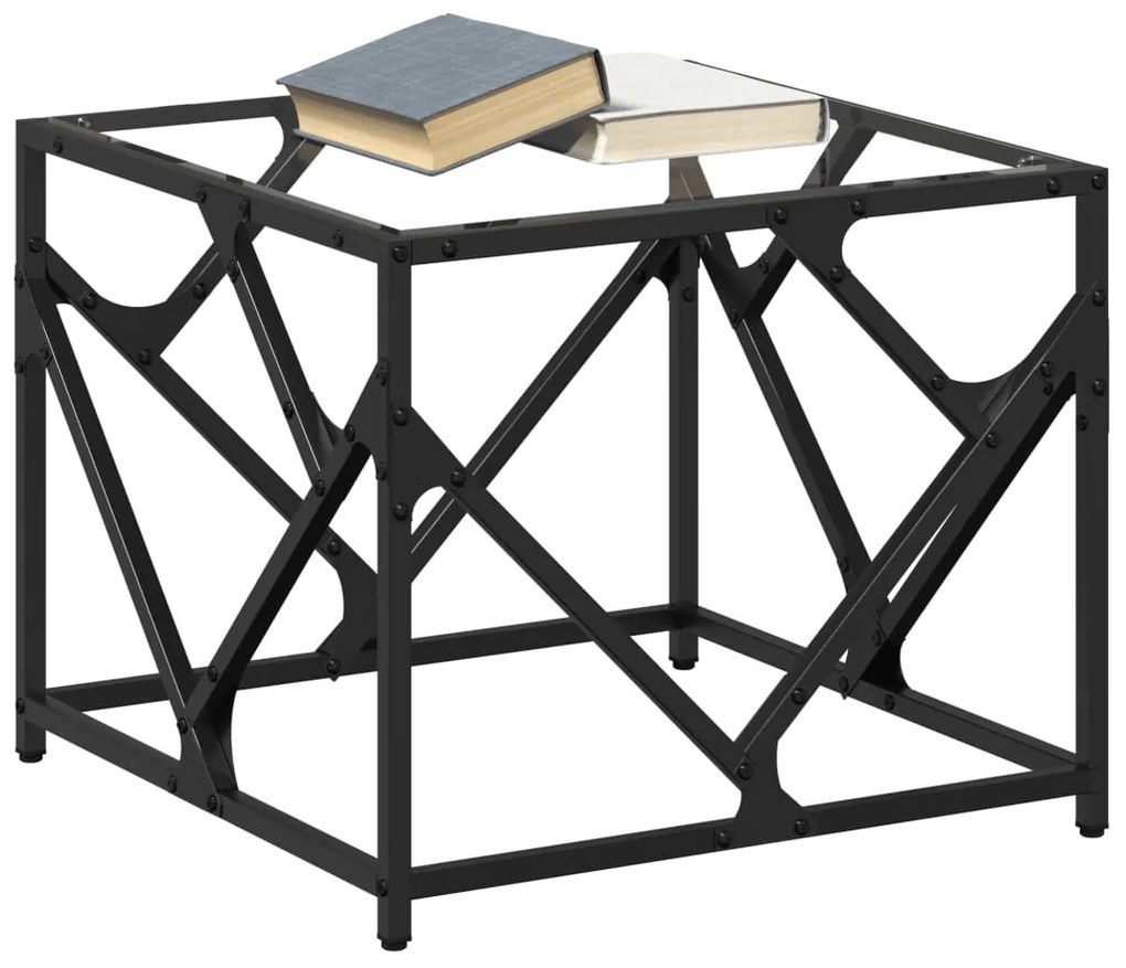 Mesa de centro c/ topo em vidro transparente 50x50x41 cm aço