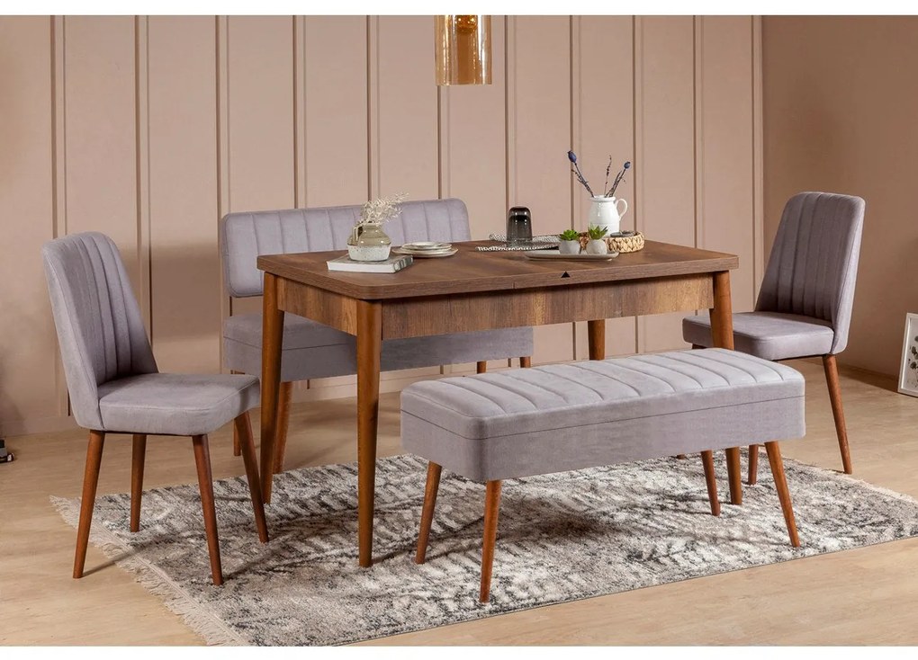 Conjunto de Mesa de Jantar Extensível e Cadeiras Vina – Nogueira e Cin