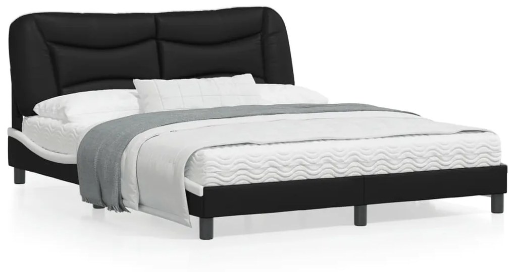 vidaXL Estrutura cama c/ luzes LED 160x200cm couro artif. preto/branco