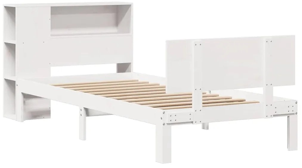 Cama com estante sem colchão 75x190 cm pinho maciço branco
