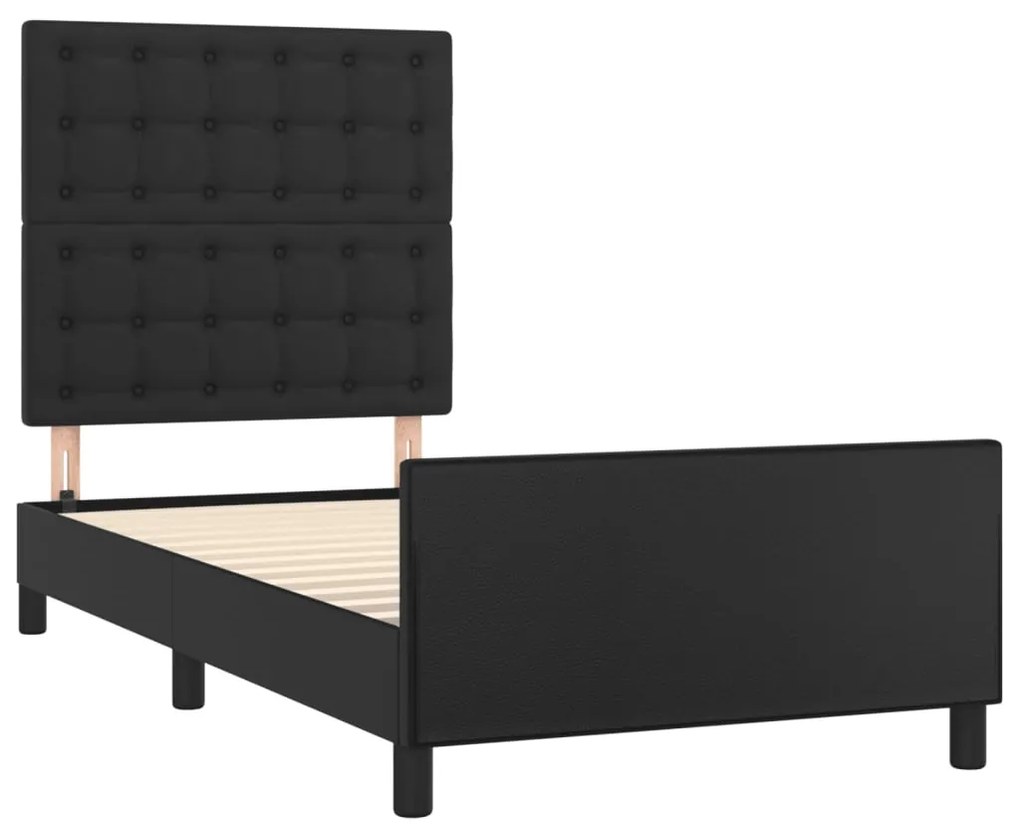 Estrutura cama c/ cabeceira 90x200 cm couro artificial preto