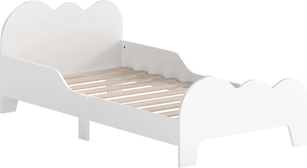 AIYAPLAY Cama para Crianças 143,5x74,5x56 cm Estrutura de Cama Infantil com Desenho de Núvem e Barreira de Segurança Branco | Aosom Portugal