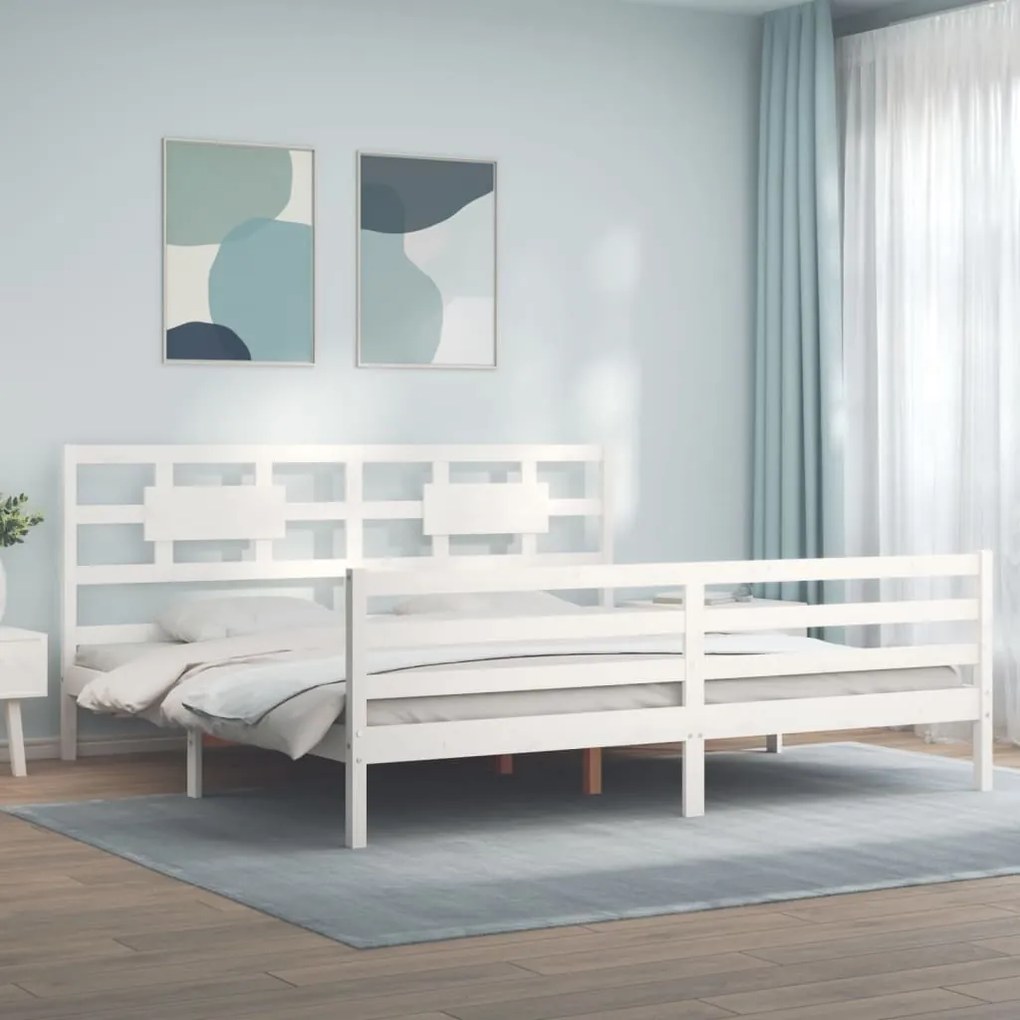 vidaXL Estrutura cama Super King Size c/ cabeceira madeira branco