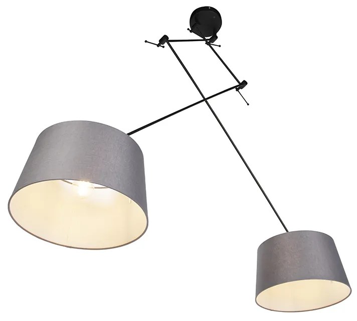 Candeeiro de suspensão preto com abajures de linho cinzento escuro 35 cm 2 luzes - Blitz Moderno