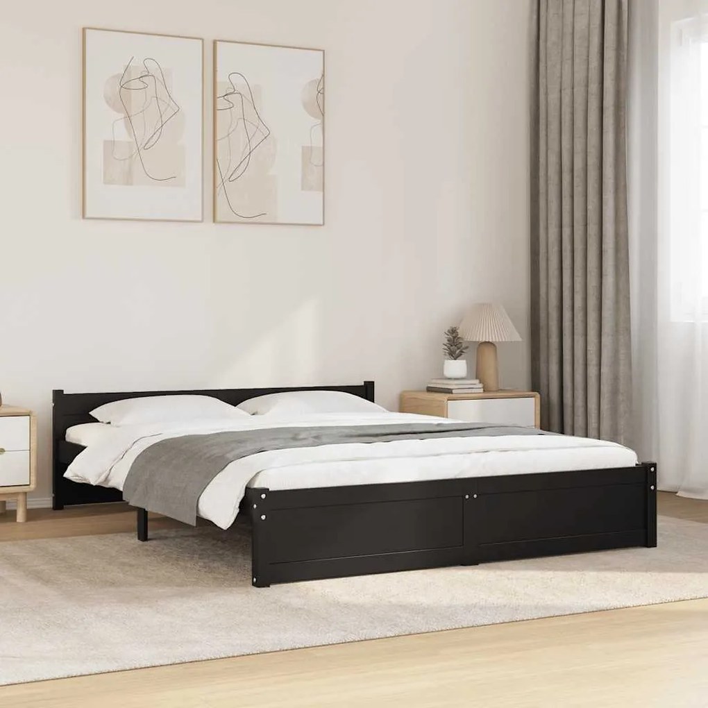 Estrutura de cama casal 135x190 cm madeira maciça preto