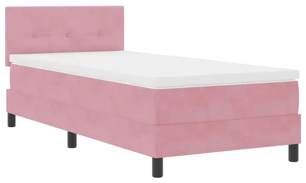Cama Box Spring com Colchão e LED Rosa 80x200 cm Veludo