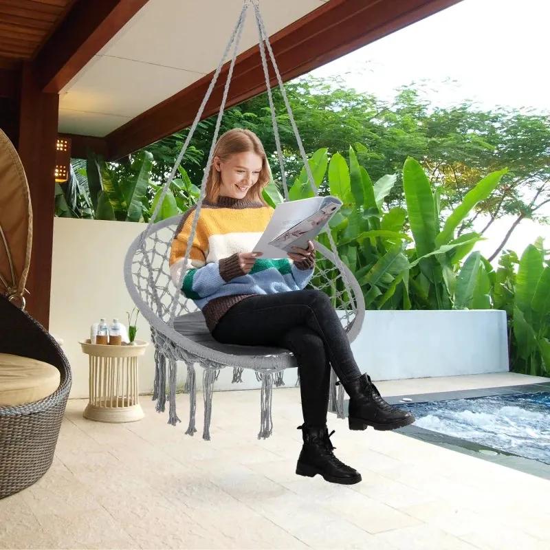 Cadeira Suspensa em Rede com Almofada - Design Hippie