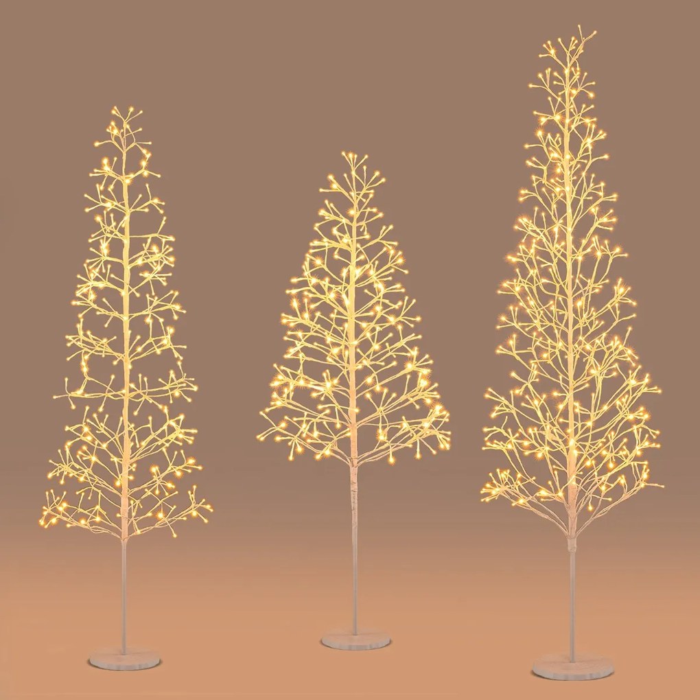 Árvore de Bétula Iluminada ,Altura 150 cm 280 Luzes LED Brancas Quentes, Branco