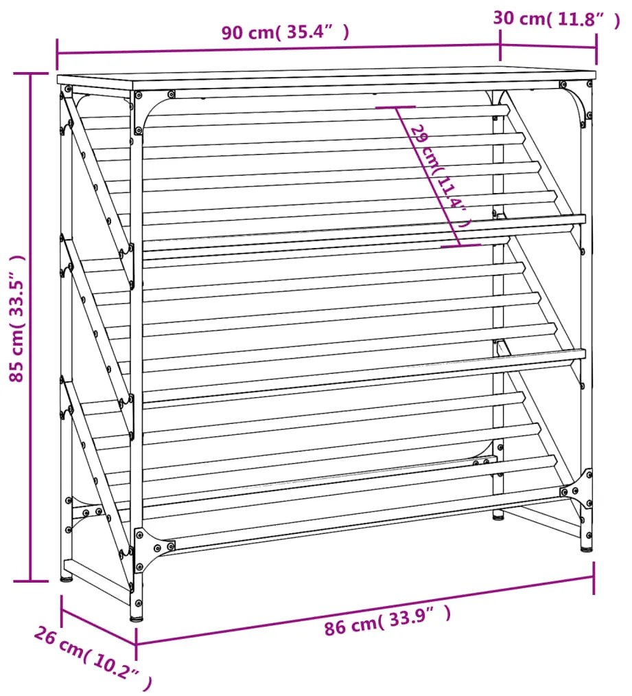 Sapateira 90x30x85 cm derivados de madeira cinzento sonoma