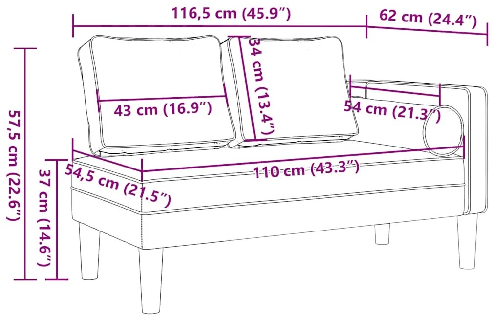 Chaise longue com almofadões couro artificial vermelho tinto
