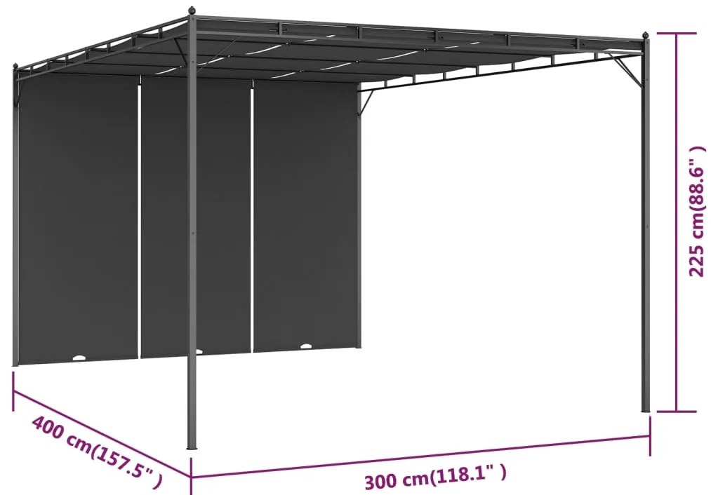 Gazebo de jardim com cortina lateral 4x3x2,25m antracite