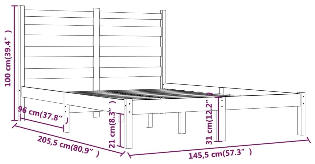 Estrutura de cama 140x200 cm madeira de pinho maciça branco