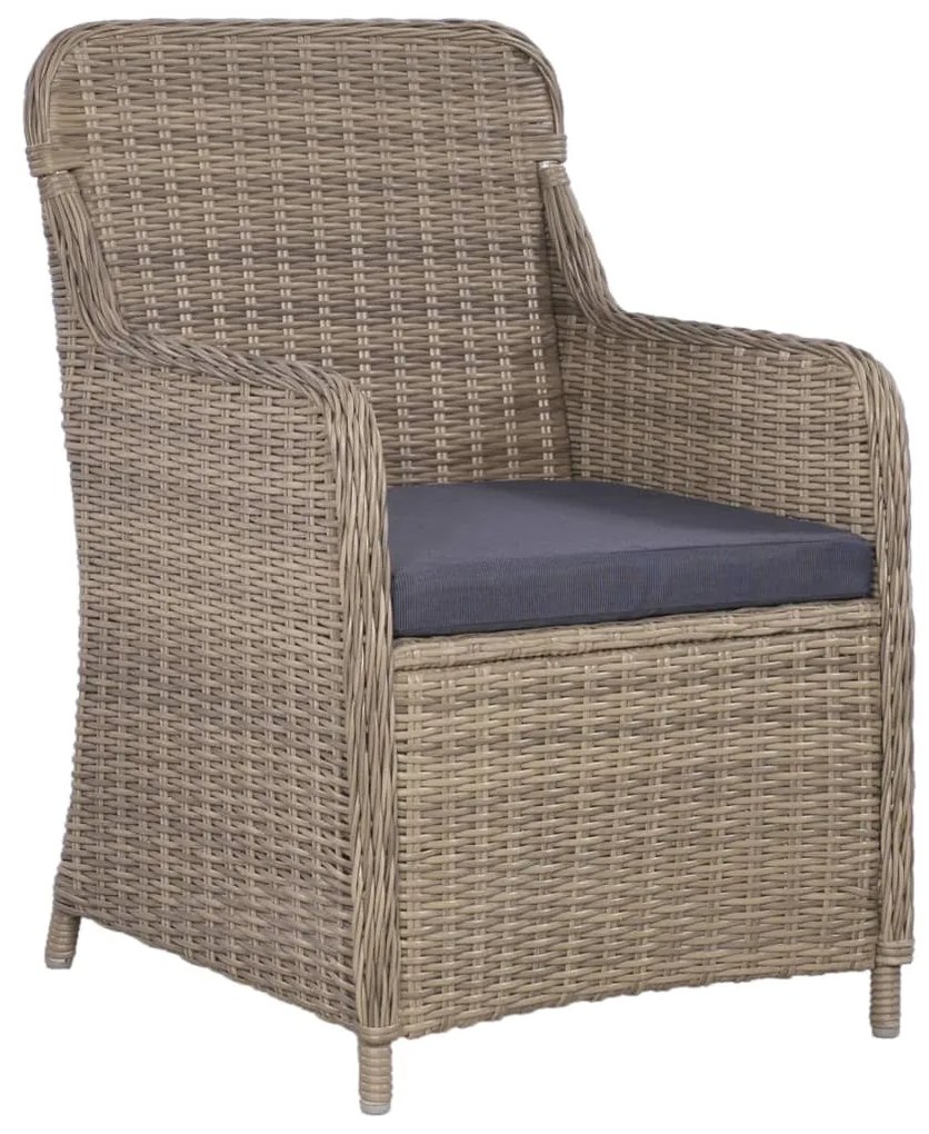 7 pcs conjunto jantar exterior com almofadões vime PE castanho