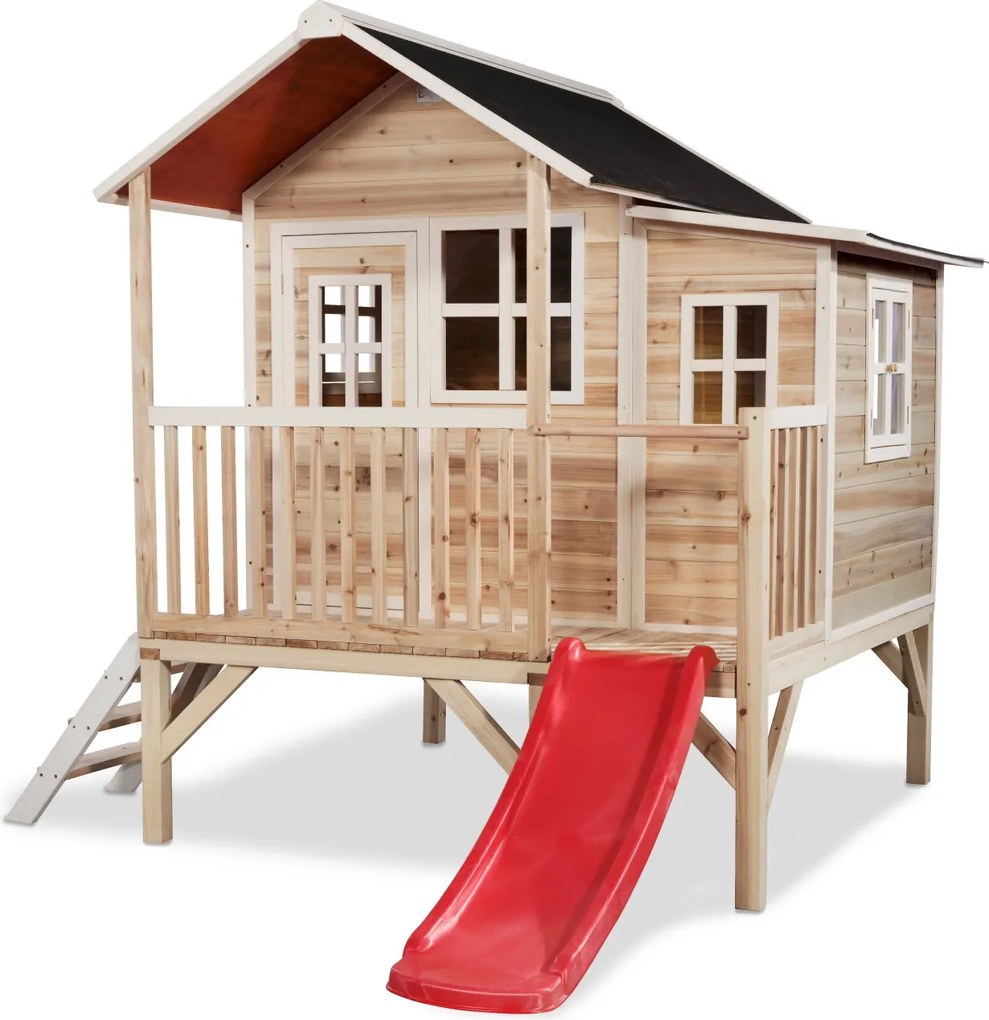 Casa de brincar infantil exterior para crianças Loft 350 em madeira com escorrega - natural