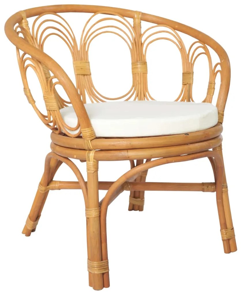 vidaXL Cadeira jantar c/ almofadão vime natural e linho castanho-claro