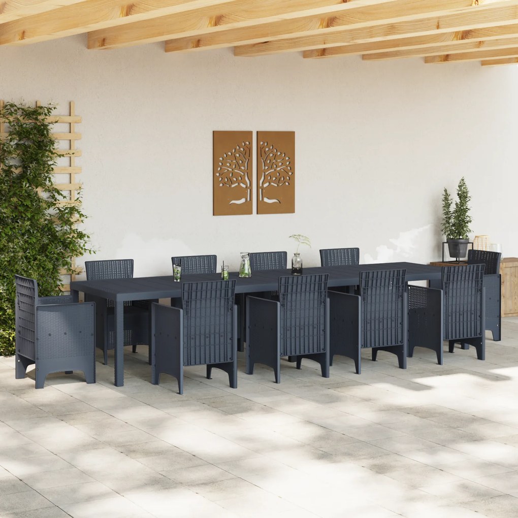 Mesa de Jardim Antracite 350x100x73 cm Poly Rattan
