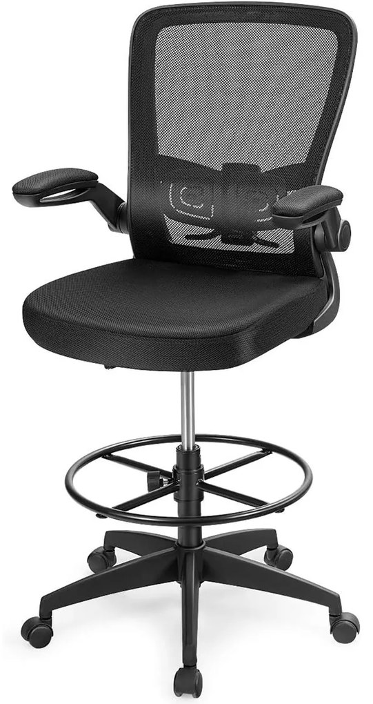 Cadeira de escritório ergonómica ajustável em altura com malha, rodas, apoios de braços eleváveis, apoio para os pés, estilo moderno, carga 120 kg Pre