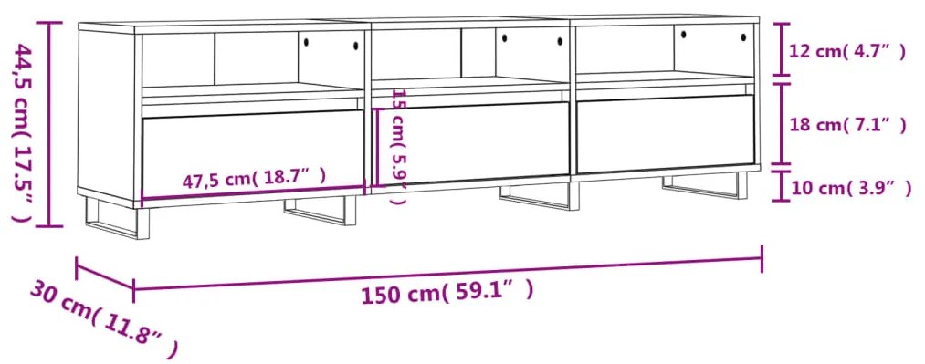 Móvel de TV 150x30x44,5 cm derivados de madeira cinza cimento