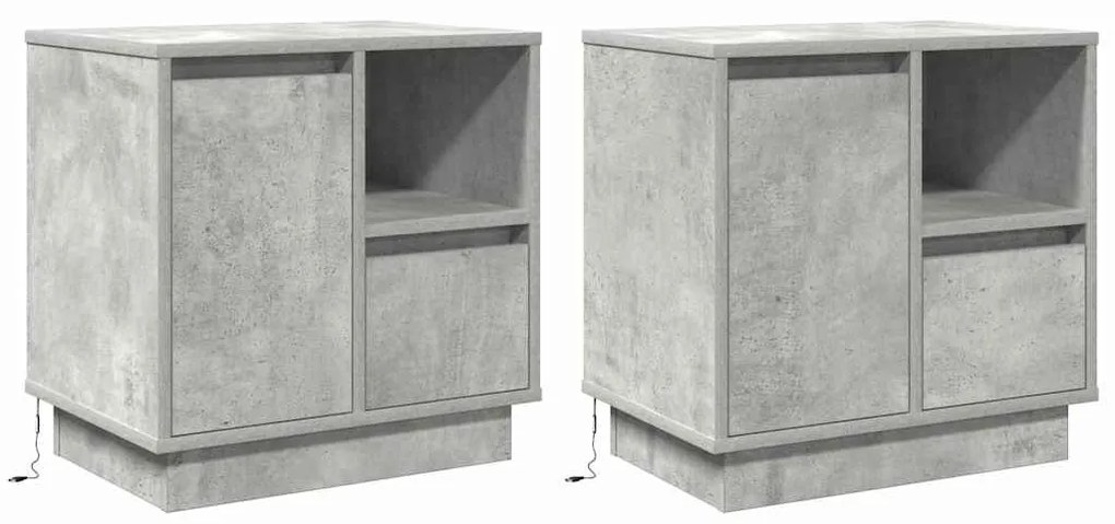 Mesas de cabeceira com LED 2 pcs betão cinza 50x34.5x50 cm