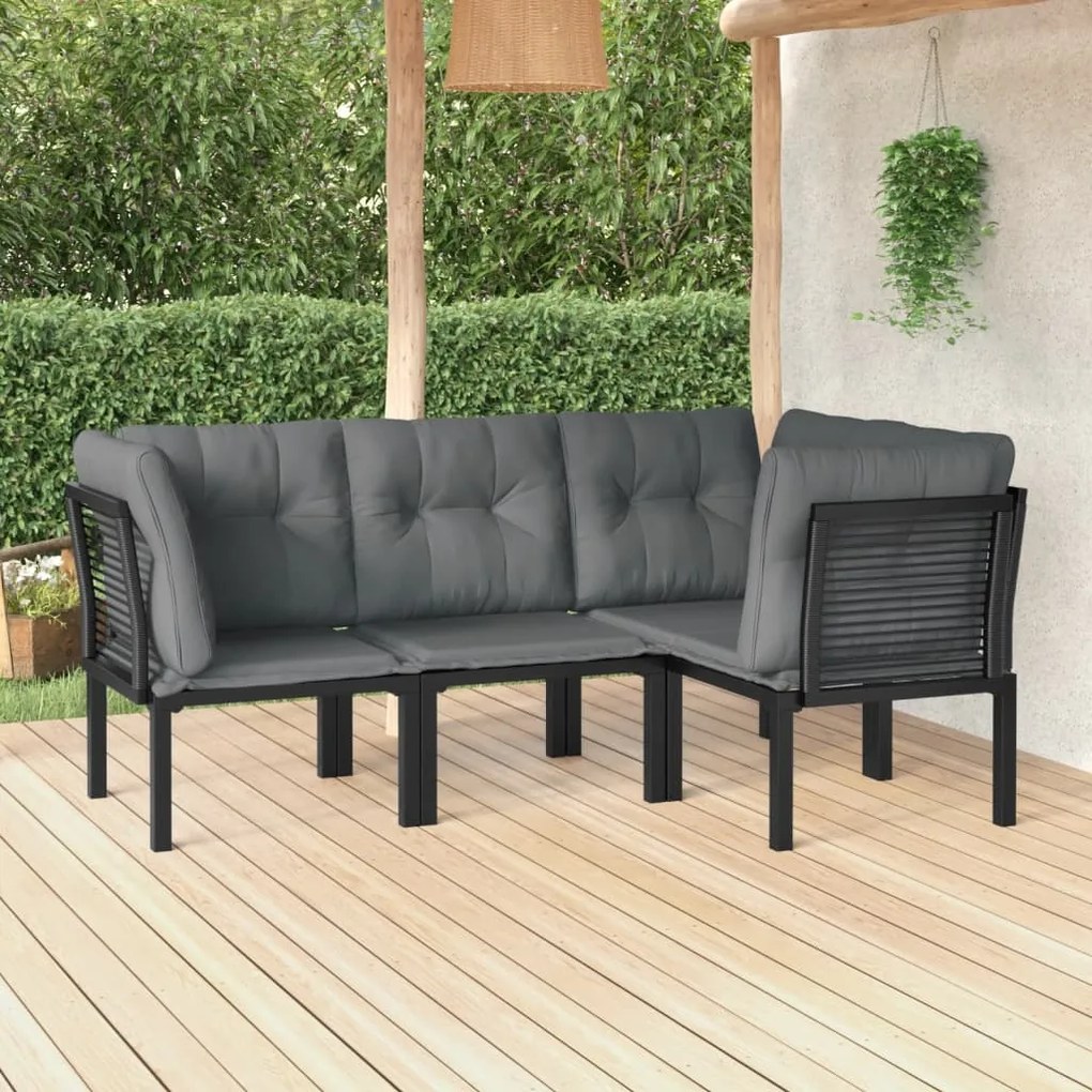 vidaXL 4 pcs conjunto lounge de jardim vime PE preto e cinzento