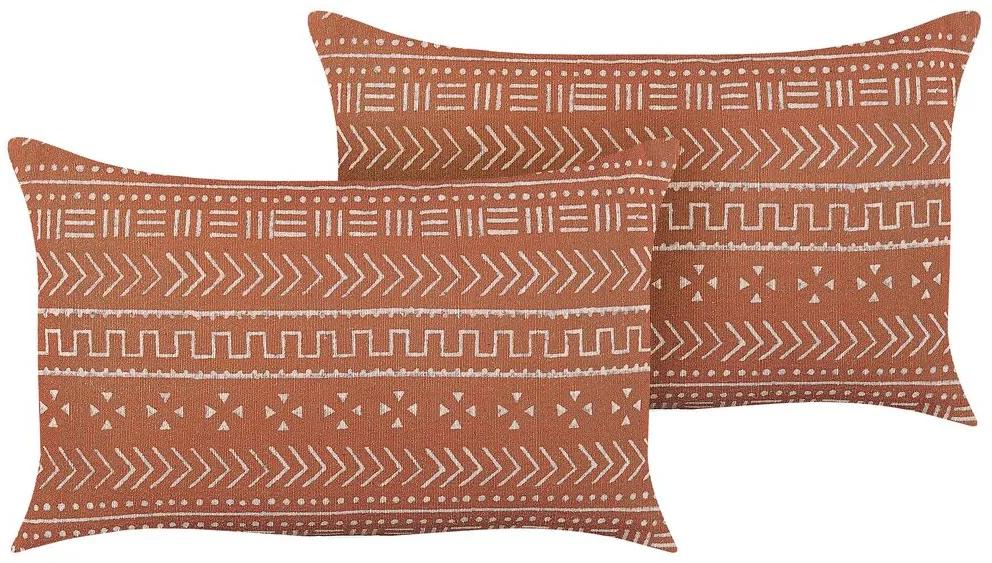 Conjunto de 2 almofadas decorativas padrão geométrico em algodão laranja 35 x 55 cm ORLAYA Beliani