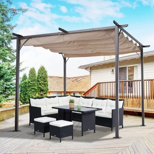 Gazebo  com telhado retrátil Pergola para jardim com terraço ou pátio Gazebo com Tecido de Poliéster Resistente à Água e UV 3x3m