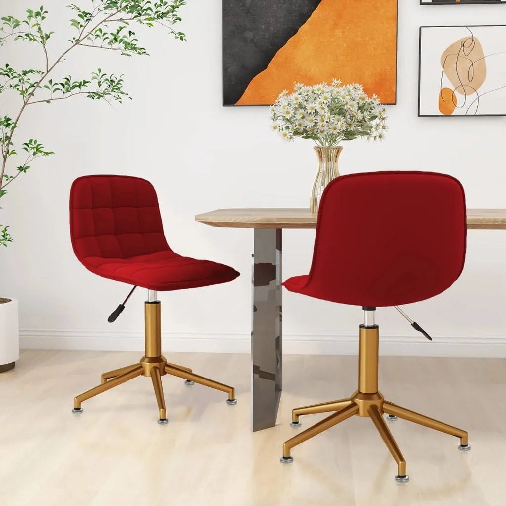vidaXL Cadeiras de jantar giratórias 2 pcs veludo vermelho tinto