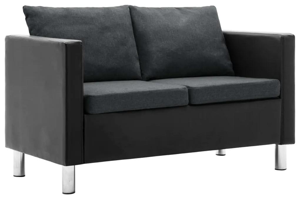 Sofá de 2 lugares em couro artificial preto e cinzento escuro