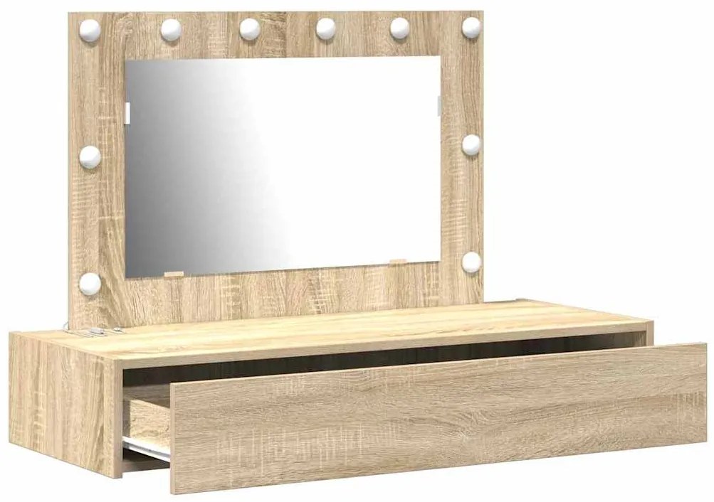 Mesa de Maquilhagem de Parede com Luzes LED em Carvalho Sonoma