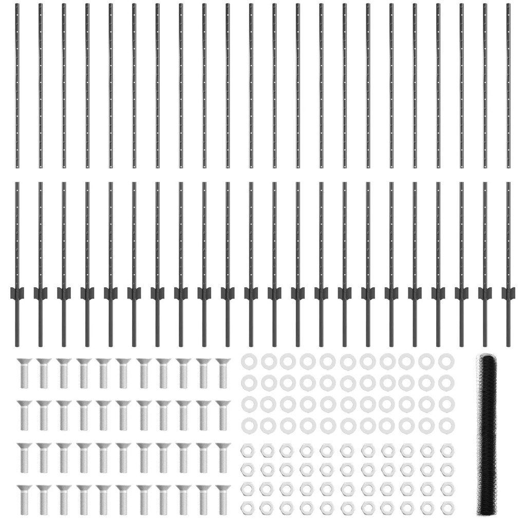 Postes de Cerca vidaXL 22 pcs U-Channel Cinza 140 cm Aço, Cerca Hexago