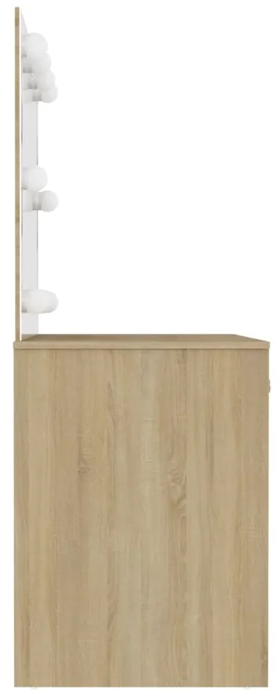 Mesa de maquilhagem c/ luzes LED 110x55x145 cm MDF cor carvalho