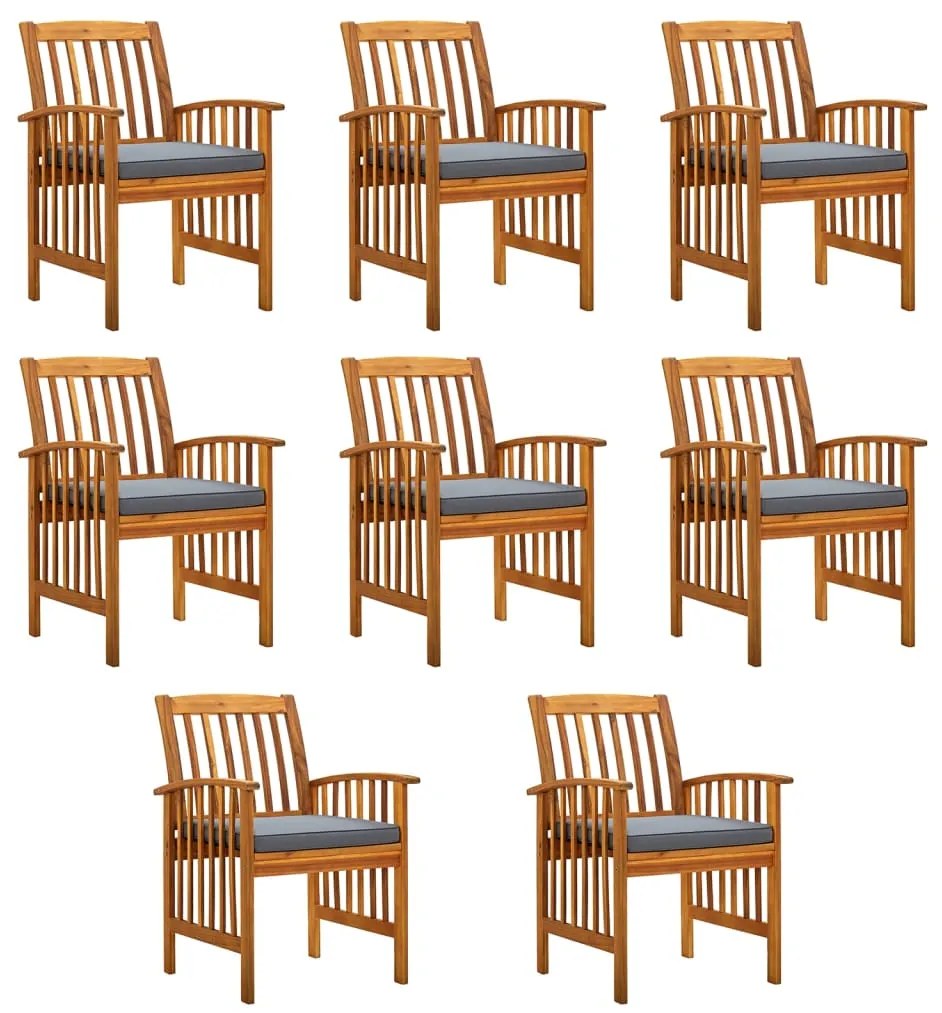vidaXL Cadeiras de jantar p/ jardim 8 pcs c/ almofadões acácia maciça