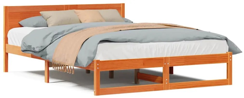 Estrutura de Cama Marrom Encerado Madeira 140 x 200 cm Simples