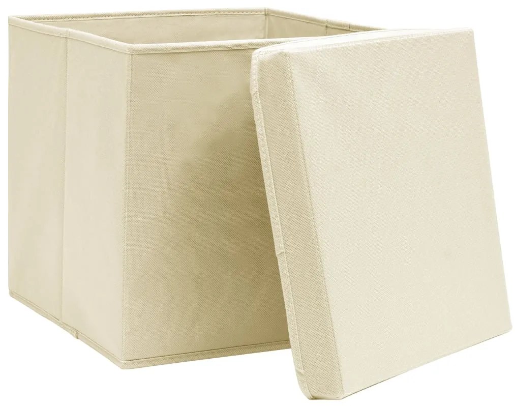 Caixas de arrumação com tampas 4 pcs 28x28x28 cm creme