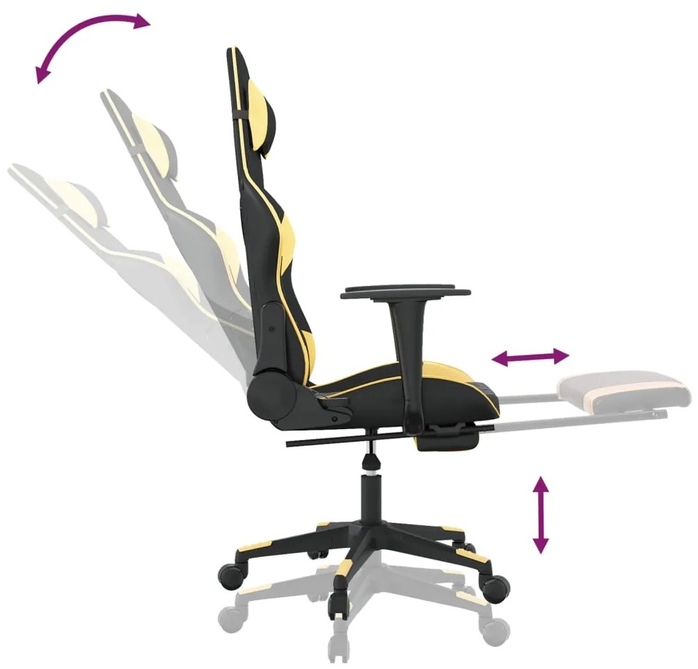 Cadeira gaming massagens c/ apoio pés couro artif. Ouro/Preto